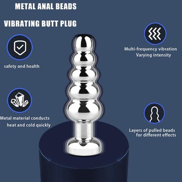 Вібратор для анального сексу AMAZBEE з дистанційним керуванням, 10 режимів, масажер простати, металевий дildo з 5 намистин