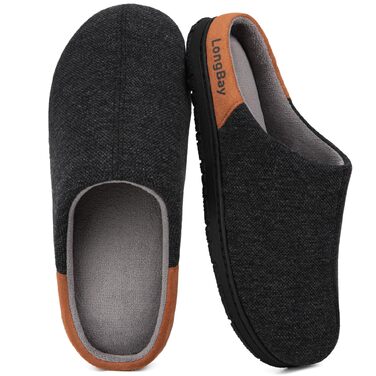 Чоловічі теплі зимові капці LongBay з ефектом пам'яті (Memory Foam) та підкладкою Sherpa, в'язані, чорні, розмір 43 EU