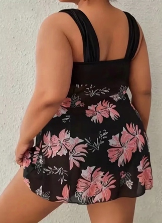 Жіночий роздільний купальник танкіні з квітковим принтом, чорний, PLUS SIZE