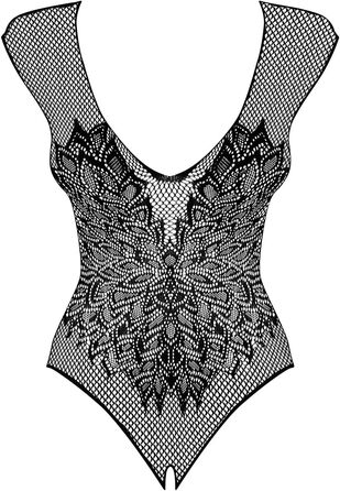 Тіло Obsessive чорного кольору з відкритим дизайном та візерунком, прозорий, еластичний, розмір XL/XXL