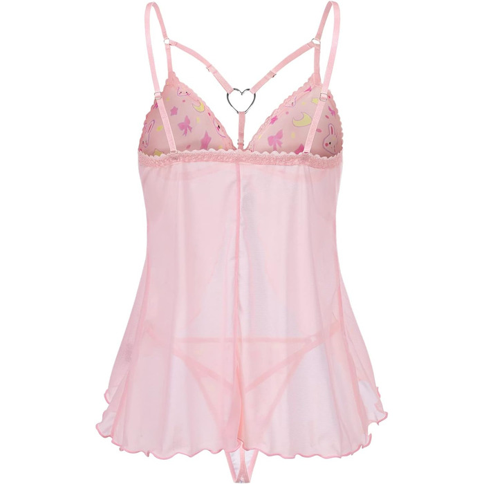 Нічна сорочка Babydoll з мереживом LittleForBig для жінок (3XL, рожева, з шлейкою)