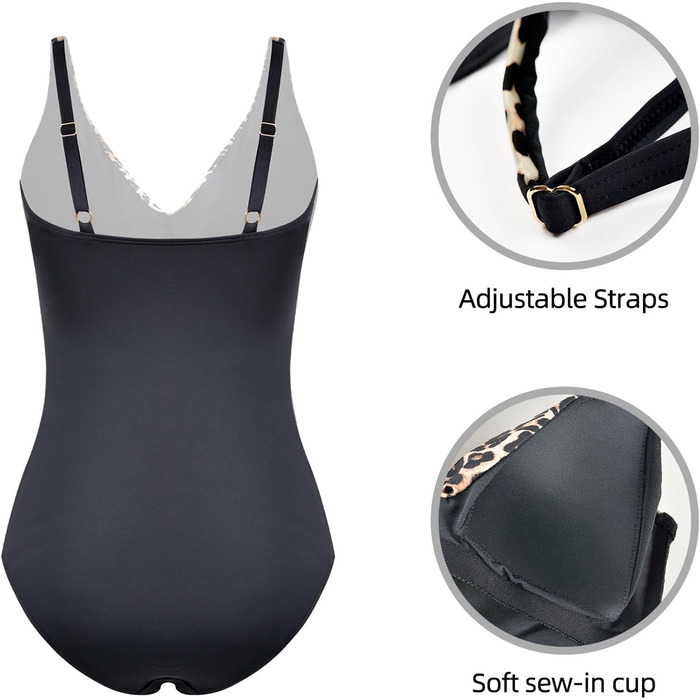 Купальник жіночий Badeanzug, суцільний з V-подібним вирізом, push-up, з рюшами, для корекції фігури, великі розміри (42, Bw)