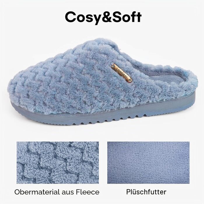 Жіночі домашні капці LongBay з ефектом пам'яті Memory Foam та плюшевим підкладом, протиковзкі капці (розмір 38/39 EU, сині)