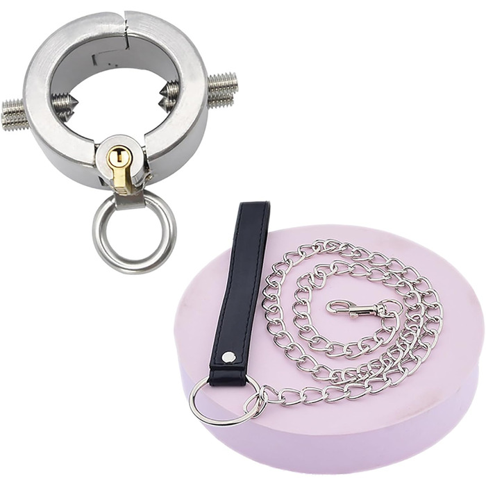 Сталевий кільце для яєчок з 4 знімними шипами CBT, замками та металевим ланцюгом. Підвіска для яєчок, бондж, кільце для статевого члена. Іграшки для дорослих для чоловіків, срібло, комплект