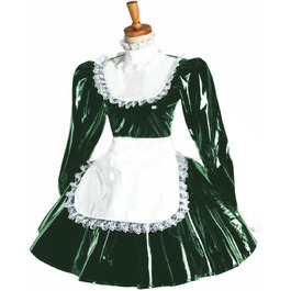 Міні-сукня з рукавами та воланами для жінок, мереживо, спідниця-шорти, PVC, ефект мокрого блиску, костюм служниці, темно-зелений, XXXL