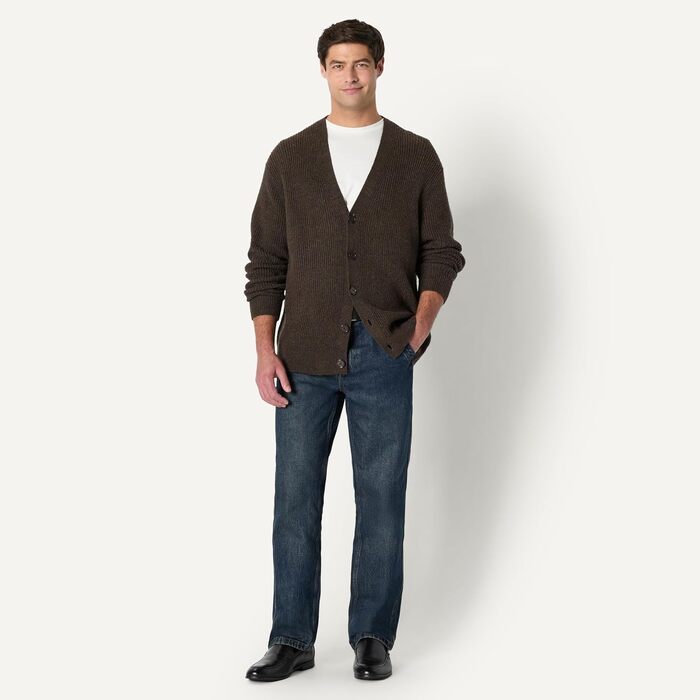 Чоловічий кардиган Amazon Essentials Relaxed Fit з бавовняного сумішевого трикотажу, колір шоколадно-коричневий меланж, розмір M