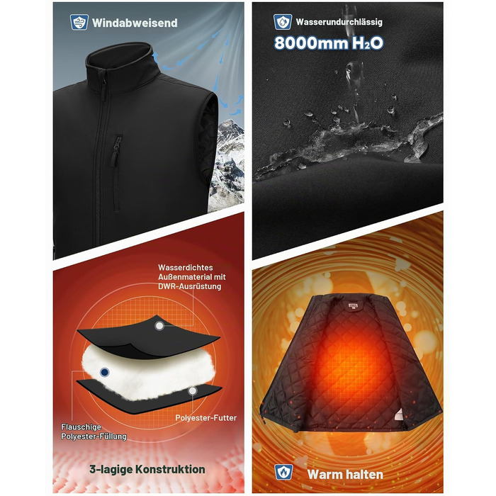 Чоловічий жилет Outdoor Ventures Softshell з утеплювачем, водовідштовхуючий та вітрозахисний, для бігу, їзди на велосипеді та походів, чорний, XL