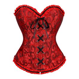 TRIWORKS Корсетний топ для жінок: корсеж, шнурівка, бюстгальтер, корсет, сатин, мереживо, для карнавалу та Різдва, S-XXL, чорний та червоний XL