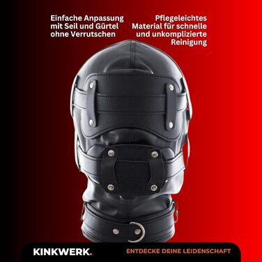 Маска для БДСМ з дildo-запором KINKWERK | Маска ізоляції з PU-шкіри для чоловіків та жінок | Чорний колір