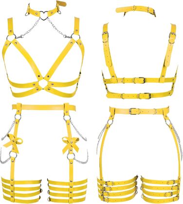 Жіночий шкіряний боді з лямками BANSSGOTH: комплект стрінги з бантиком для танців та святкування, оранжевий/жовтий колір