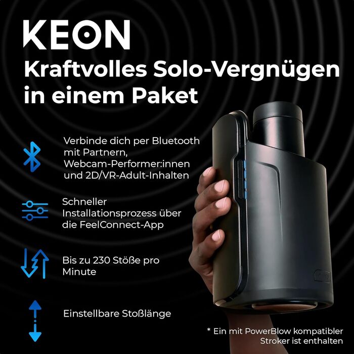 KEON Автоматичний мастурбатор для чоловіків з сумісним Stroker PowerBlow – Інтерактивний контент – Мастурбація для чоловіків – Без рук – Регульована довжина удару KEON