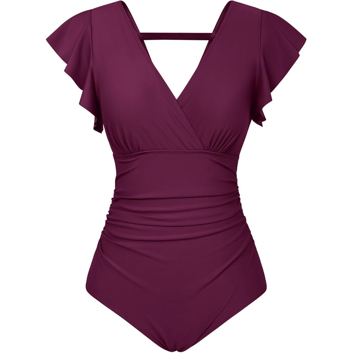 GRACE KARIN купальник жіночий корегуючий, суцільний, V-подібний виріз, монокіні, фігурна майка, рукава-крила, літній, одноцільний (XXL, пурпуровий)