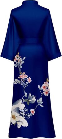 Жіночий шовковий халат-кімоно Moreone з квітковим принтом, довгий, нічна сорочка, атласний халат для нареченої та подружок нареченої (5-marine)