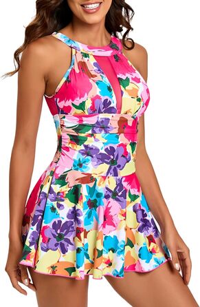 Жіночий купальник з високою талією та шортами Retro Beachwear Neckholder (Кольоровий, XL)