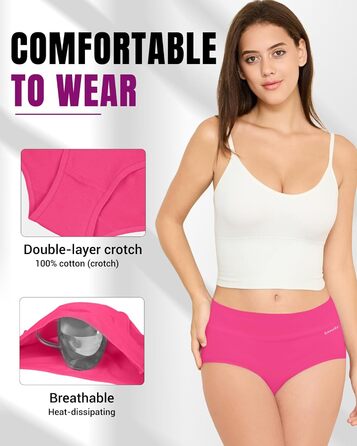 Труси жіночі TANSTC 5 шт. бавовна, висока талія, дихаючі, м'які. Розміри: L, темно-фіолетовий+магента+лимонний+бірюзовий+морський блакитний