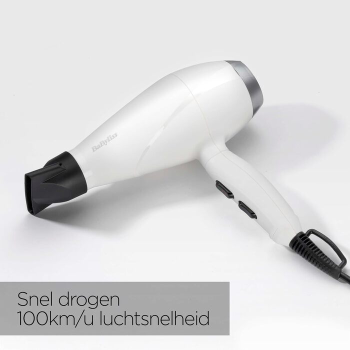 Професійний фен для волосся BaByliss Speed Pro 2000W з іонізацією Anti-Frizz, 3 температурні та 2 швидкісні режими, білий, 6704WE