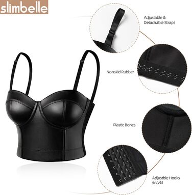 Топ SLIMBELLE з ефектом шкіри, чорний, без бретелек, корсетний, з пуш-ап ефектом (XXL)