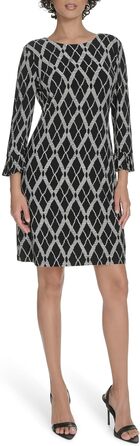 Сукня Tommy Hilfiger Lacrosse Argyle принт, 3/4 рукав, чорно-біла, розмір 40