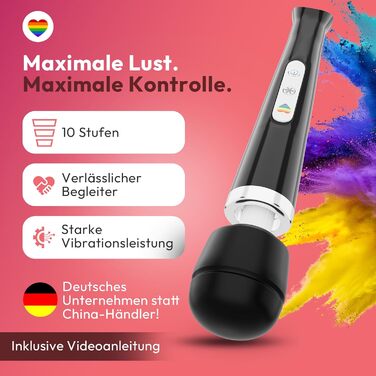 Масажер-паличка MARIELOVE Magic Wand – електричний масажер з регулюванням інтенсивності | 20 режимів | Сильна вібрація та гнучкий силіконовий наконечник | Для розслаблення м'язів, масаж шиї, спини та всього тіла