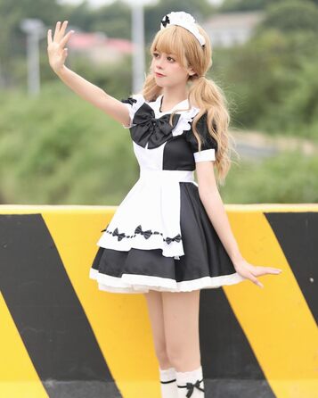 Костюм покоївки FCCAM CCAM: чорне плаття покоївки, костюм для косплею, одяг для обслуговуючого персоналу, 3XL