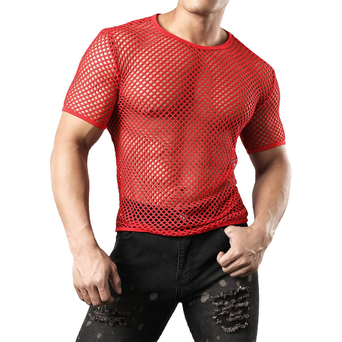 Чоловіча футболка JOGAL з ефектом прозорості, сітчаста, червона, розмір XXL