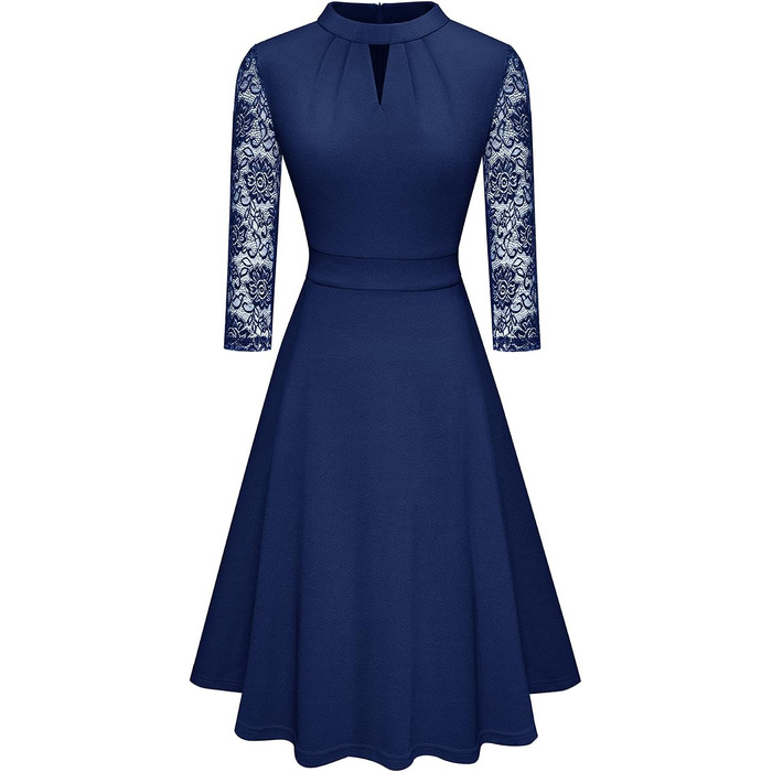 HOEYEE Елегантне сукня-максі з мереживом, вінтажний стиль, для вечірок та коктейлів (XL, Темно-синій)
