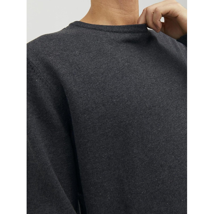 Чоловічий трикотажний джемпер Jack & Jones JJebasic Knit з круглим вирізом, темно-сірий меланж, розмір M
