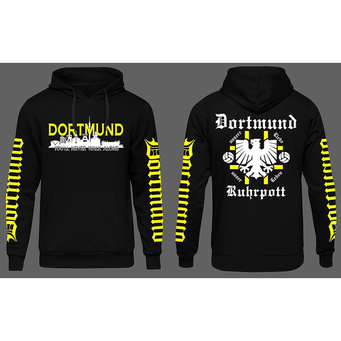 Чоловічий худі UGLYSHIRT Dortmund über Alles з принтом панорами міста (Skyline), чорний, розмір L