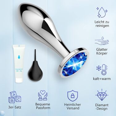 Набір металевих анальних пробок 3 шт. з кристалічною алмазною накінечкою. 3 розміри (малий, середній, великий). Безпечний медичний метал, для початківців та досвідчених, для пар. Анальні іграшки для чоловіків та жінок