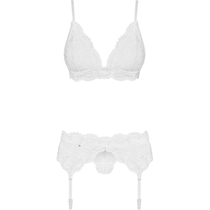Комплект спідньої білизни Obsessive: бюстгальтер, стрінг та пояс-стрінг, білий, Push-Up, мереживо, L-XL