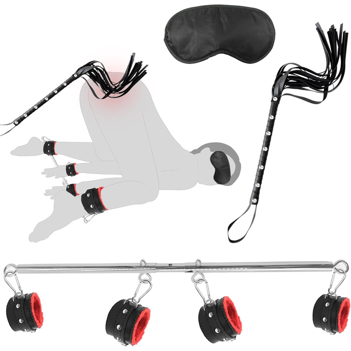 Набір фететів для БДСМ з кільцем для пеніса, стимулятором сосків та пташкою-легким пером, чорний, червоний, срібний