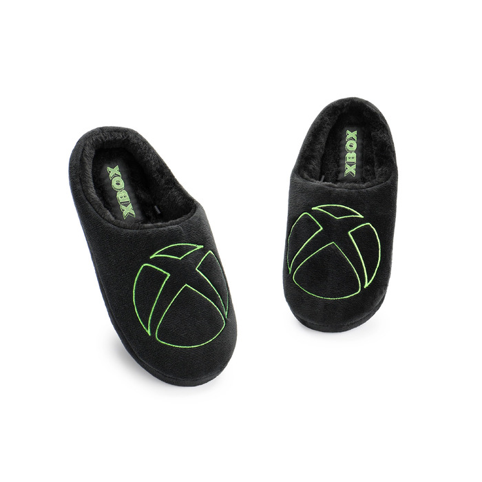 Чоловічі капці Xbox Slip-On з ігровим логотипом, чорний велюр з хутряною підкладкою та гумовою підошвою, розмір 43/44.5 EU