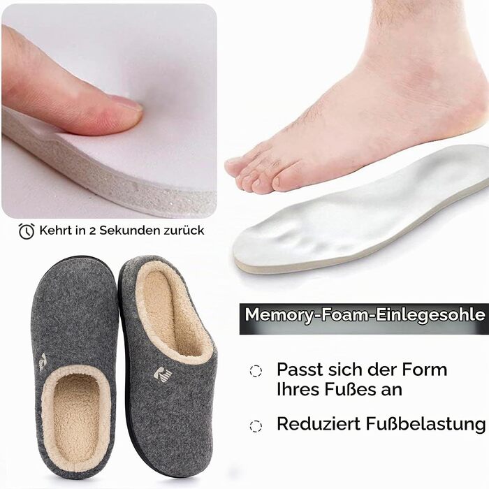 Чоловічі домашні капці RockDove з підкладкою з шерпи та ефектом пам'яті Memory Foam, сірі, розмір 42/43 EU