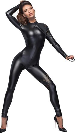 Чорний комбінезон Powerwetlook з кільцем та двосторонньою блискавкою для жінок, ручної роботи, 3XL