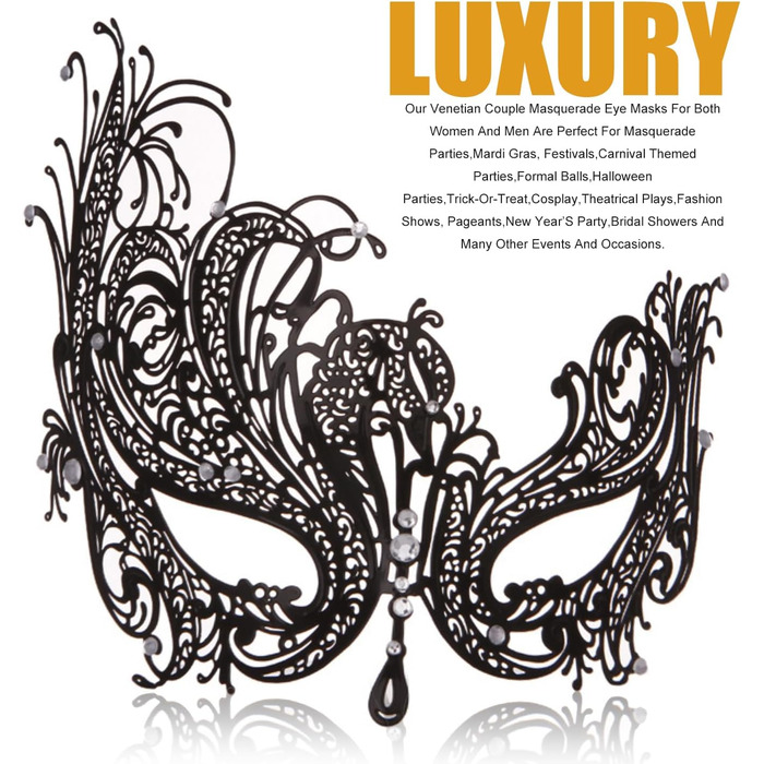 Маскарадні маски для жінок та чоловіків, пара, венеціанська маска, римсько-грецька маска для Хелловіну, костюм, вечірка, бал Black Phoenix Set