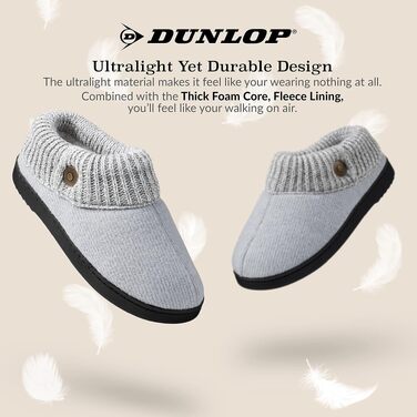 Жіночі домашні капці DUNLOP з підкладкою Sherpa Fleece та Memory Foam, протиковзкі тапочки світло-сірі, розмір 39 EU