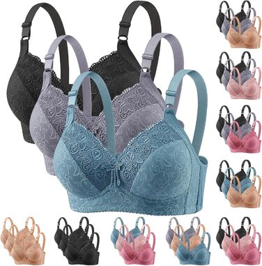 3er комплект бюстгальтерів без кісточок для жінок Push Up, великі груди, класичний комплект, м'який та зручний, для щоденного використання (чорний+синій+сірий), 95C