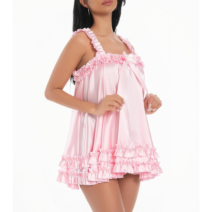 Сукня-комбінезон Satini Dessous з мереживом та рюшами, стиль бебі-дол, для косплею та кросдресу (S, ніжно-рожевий)