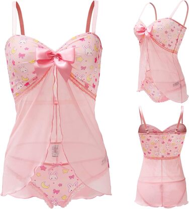 Нічна сорочка-комбінезон LittleForBig з мереживом, рожева, 4XL