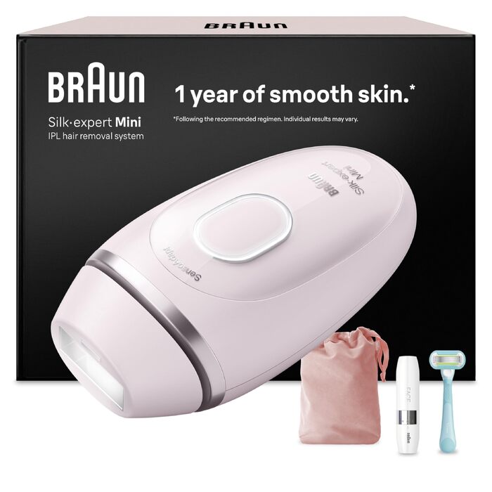 Фотоепілятор Braun Silk-expert Mini PL1112 для домашньої тривалої епіляції, рожевий (з міні-бритвою, бритвою Gillette Venus та аксесуарами)