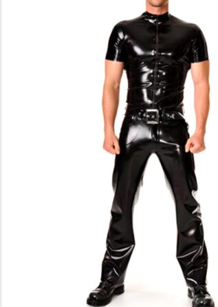 Чорний латексний топ для чоловіків Kangxinsheng, натуральний каучуковий латекс, з блискавкою, для косплею та костюмів, XL