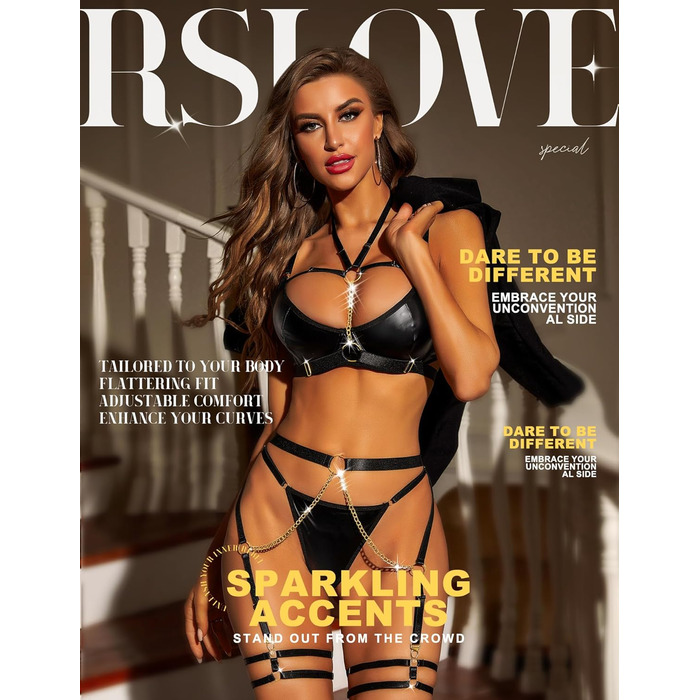 Жіночий комплект спідньої білизни RSLOVE з бретельками - Сексуальна білизна бюстгальтер та труси, 6 предметів, чорний колір