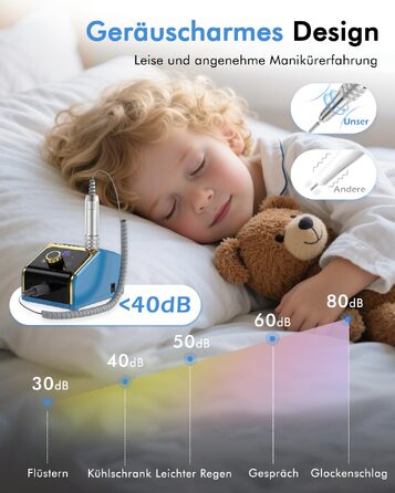 Професійний електричний апарат для манікюру та педикюру CozyZen 35 000 об/хв з LCD-дисплеєм, ножною педаллю та ручним керуванням для акрилу, гелю та натуральних нігтів (Блакитний)