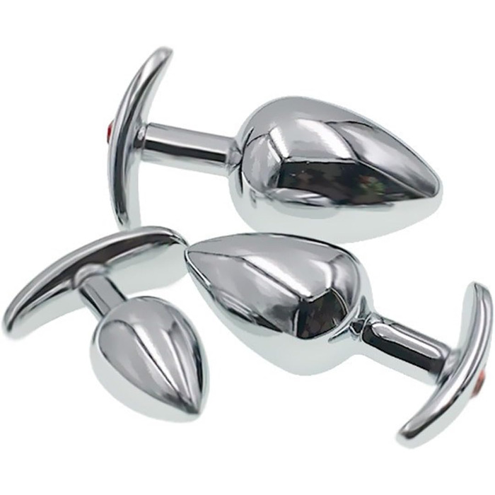 Анальний набір Metall: сталевий анальний плаг з T-подібною основою (S/M/L), кристалічний діамант, стимулятор G-точки та простати для жінок та чоловіків (L)