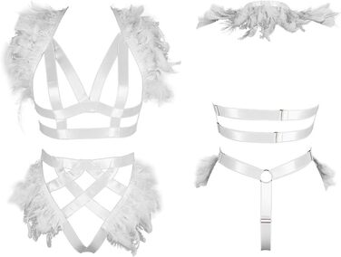 Жіночий корсет з пір'ям BBOHSS – набір аксесуарів для тіла, готичний стиль, Burning Man, білий (30)