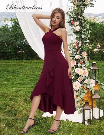 Вечірня сукня Bbonlinedress: елегантна довга сукня макси з відкритою спиною (halter neck) для весілля та коктейльних вечірок, бордова, розмір XL
