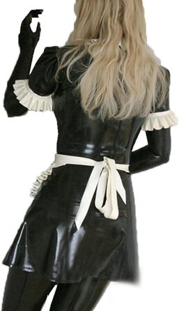 Костюм горничної в стилі аніме Sissy Cosplay: сукня з довгим рукавом, латекс, чорно-білий фартух, Sexy Lolita, 3XL