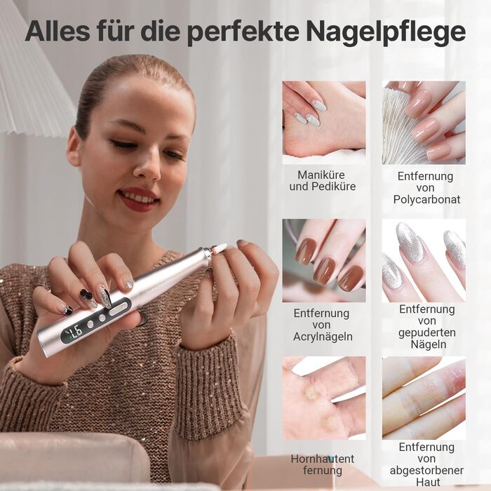 Електричний набір для манікюру та педикюру TOUCHBeauty: бездротовий апаратний фрезер з LCD-дисплеєм, 5 швидкостей, для гель-нігтів та акрилу, USB-зарядка