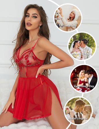 Жіноча мереживна піжама-бабідол Aranmei exy, мереживний комплект, нічна сорочка, прозора сорочка, мереживний тілесний костюм для сну, червоний, розмір M