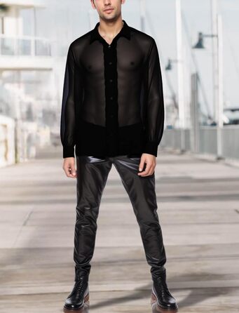 Чоловіча прозора сорочка AIEOE, тонке сексуальне т-образне поло з довгим рукавом, для дискотеки та клубів, чорний, розмір S-3XL